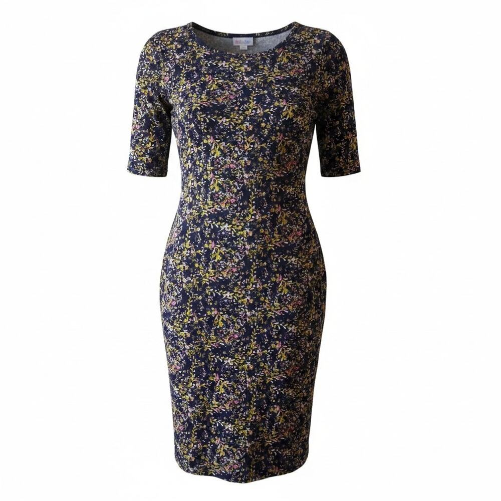 LuLaRoe Julia Dress Floral Short Sleeve Form Fitting Knee Long Women Sz XXS